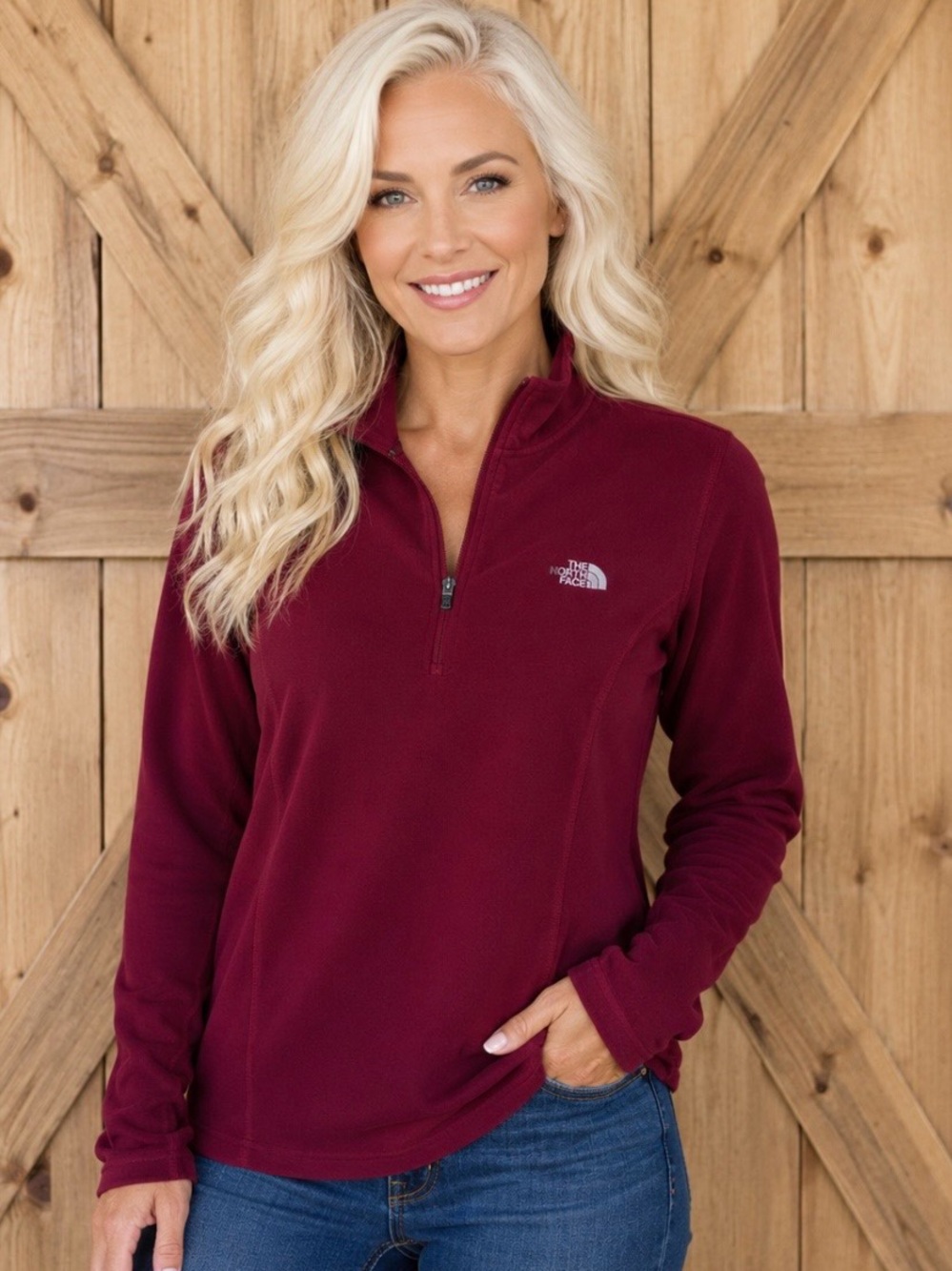 The North Face TKA 100 Red Burgundy Fleece 1/4 Zip Pullover Women’s M